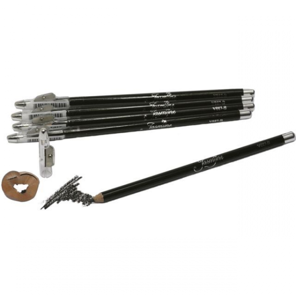 LÁPIS DELINEADOR JASMYNE + APONTADOR+ESFUMAÇADOR PRETO